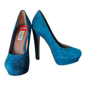 Steve Madden BEASST Leather Teal Platform Stiletto Pumps High Heel Shoe Sz 6 M